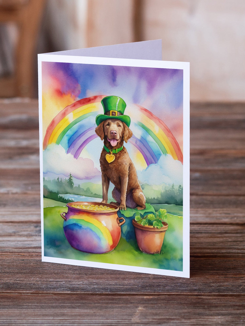 Chesapeake Bay Retriever St Patrick's Day Greeting Cards Pack of 8 Blank Cards with Envelopes Whimsical A7 Size 5x7