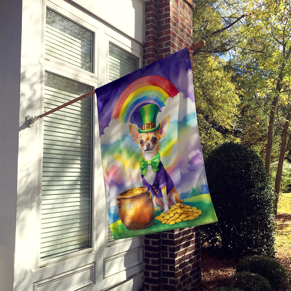 Chihuahua St Patrick's Day House Flag 28x40 Porch Sleeve Pole Decorative Outside Yard Banner Artwork Wall Hanging, Polyester