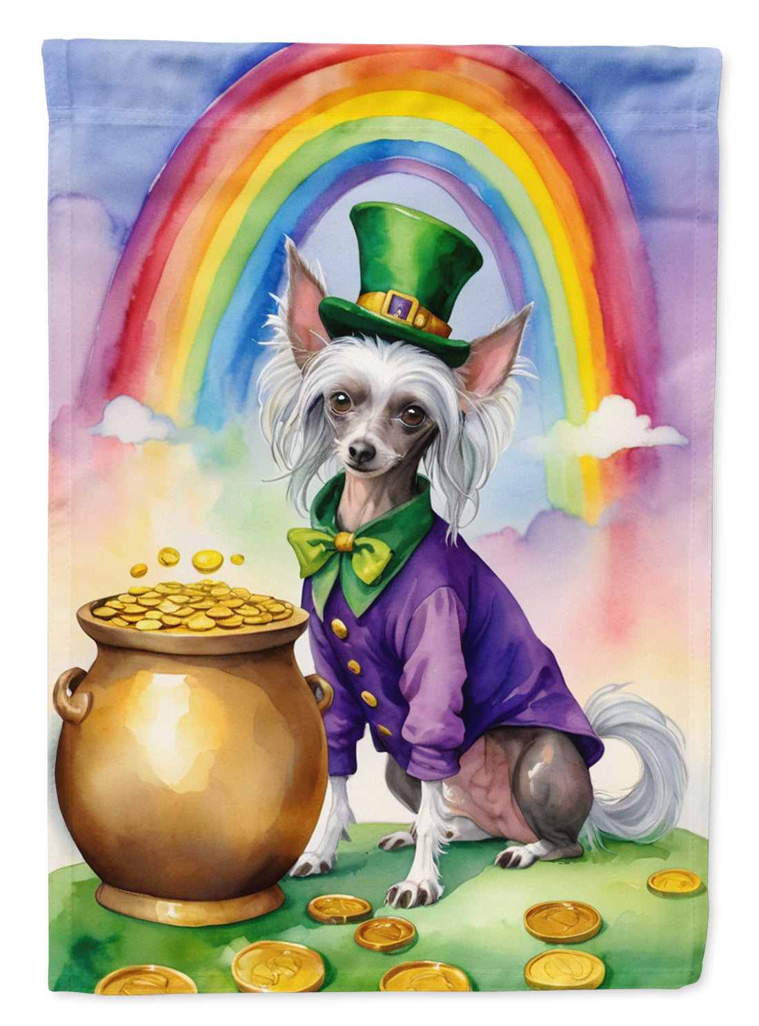 Chinese Crested St Patrick's Day House Flag 28x40 Porch Sleeve Pole Decorative Outside Yard Banner Artwork Wall Hanging, Polyester