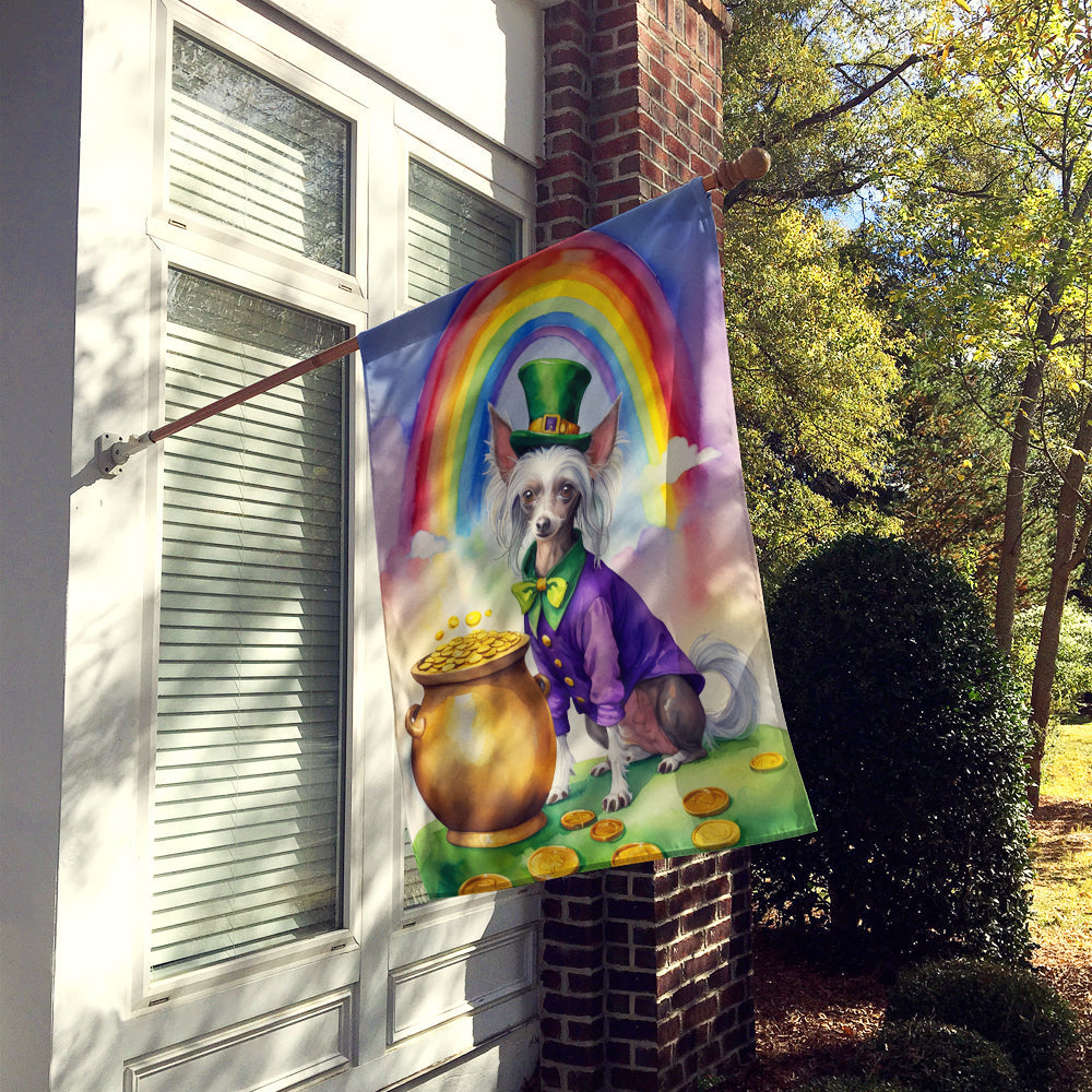 Chinese Crested St Patrick's Day House Flag 28x40 Porch Sleeve Pole Decorative Outside Yard Banner Artwork Wall Hanging, Polyester