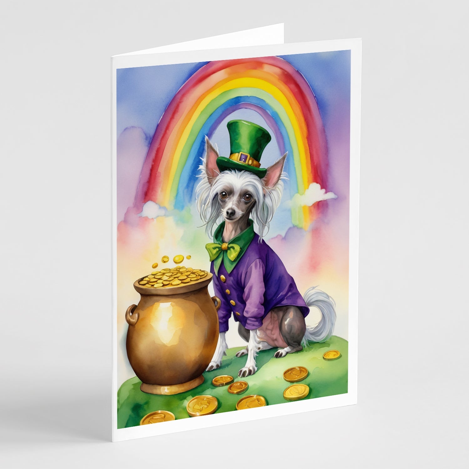 Chinese Crested St Patrick's Day Greeting Cards Pack of 8 Blank Cards with Envelopes Whimsical A7 Size 5x7