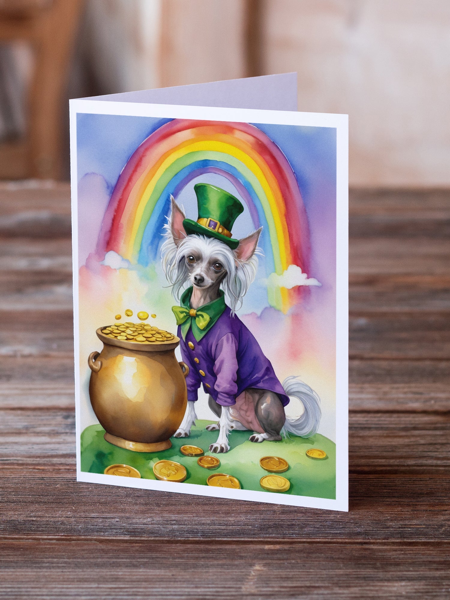 Chinese Crested St Patrick's Day Greeting Cards Pack of 8 Blank Cards with Envelopes Whimsical A7 Size 5x7
