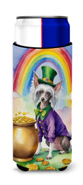 Chinese Crested St Patrick's Day Slim Can Hugger , Insulated Foam Hugger for 12 oz Slim Cans, Beer Bottles & Water Bottles, Printed in USA