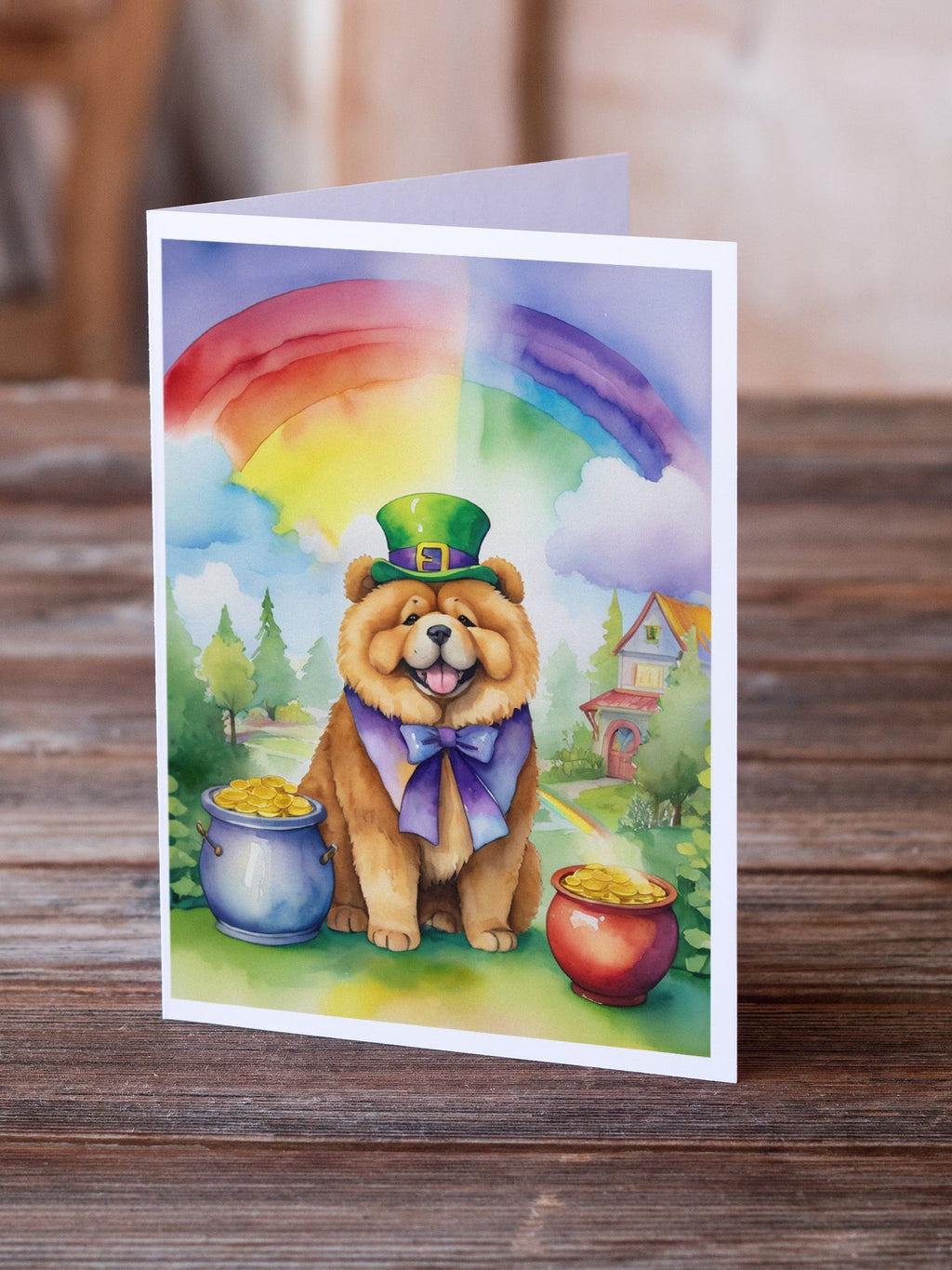 Chow Chow St Patrick's Day Greeting Cards Pack of 8 Blank Cards with Envelopes Whimsical A7 Size 5x7