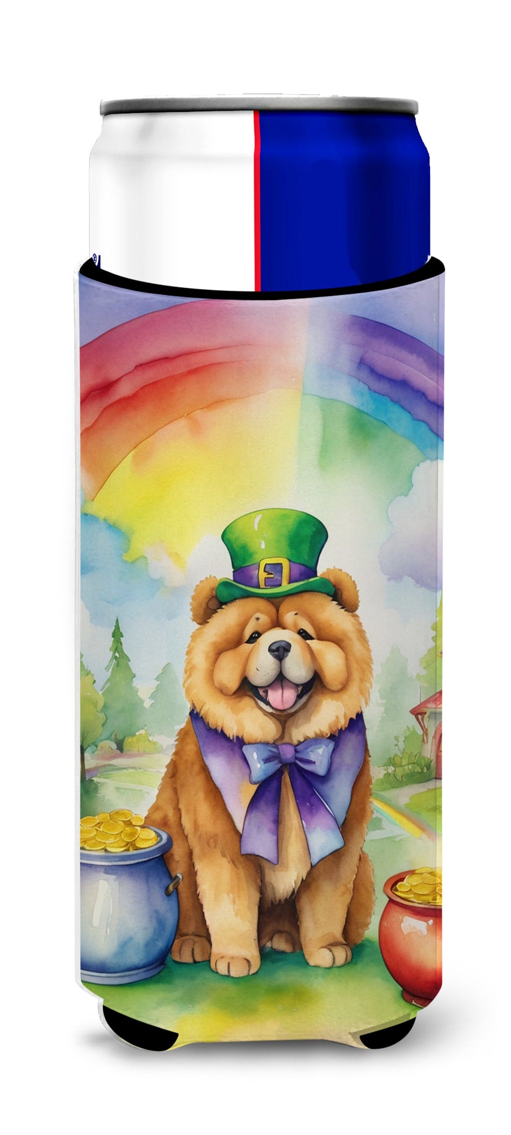 Chow Chow St Patrick's Day Slim Can Hugger , Insulated Foam Hugger for 12 oz Slim Cans, Beer Bottles & Water Bottles, Printed in USA