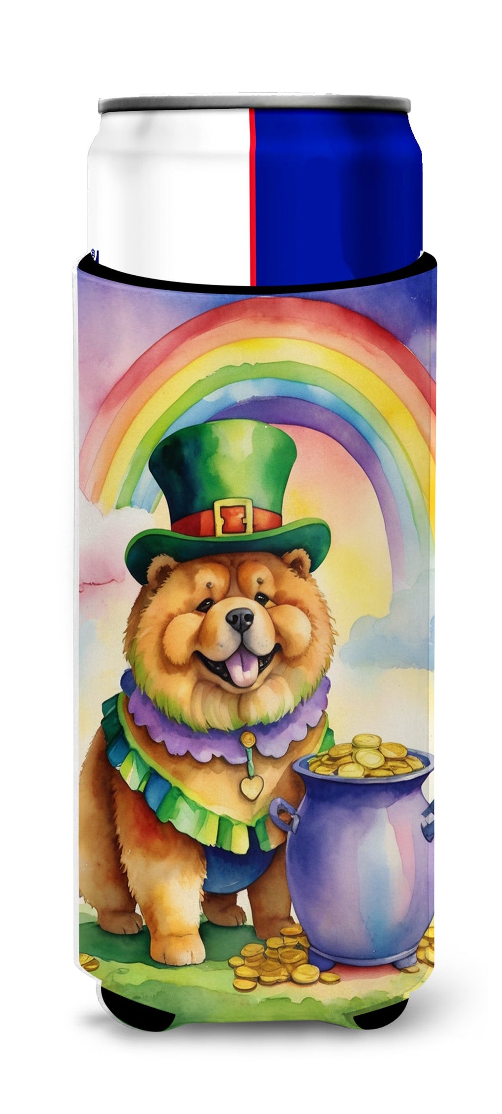 Chow Chow St Patrick's Day Slim Can Hugger , Insulated Foam Hugger for 12 oz Slim Cans, Beer Bottles & Water Bottles, Printed in USA