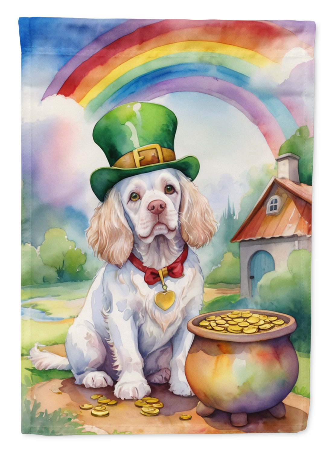 Clumber Spaniel St Patrick's Day House Flag 28x40 Porch Sleeve Pole Decorative Outside Yard Banner Artwork Wall Hanging, Polyester