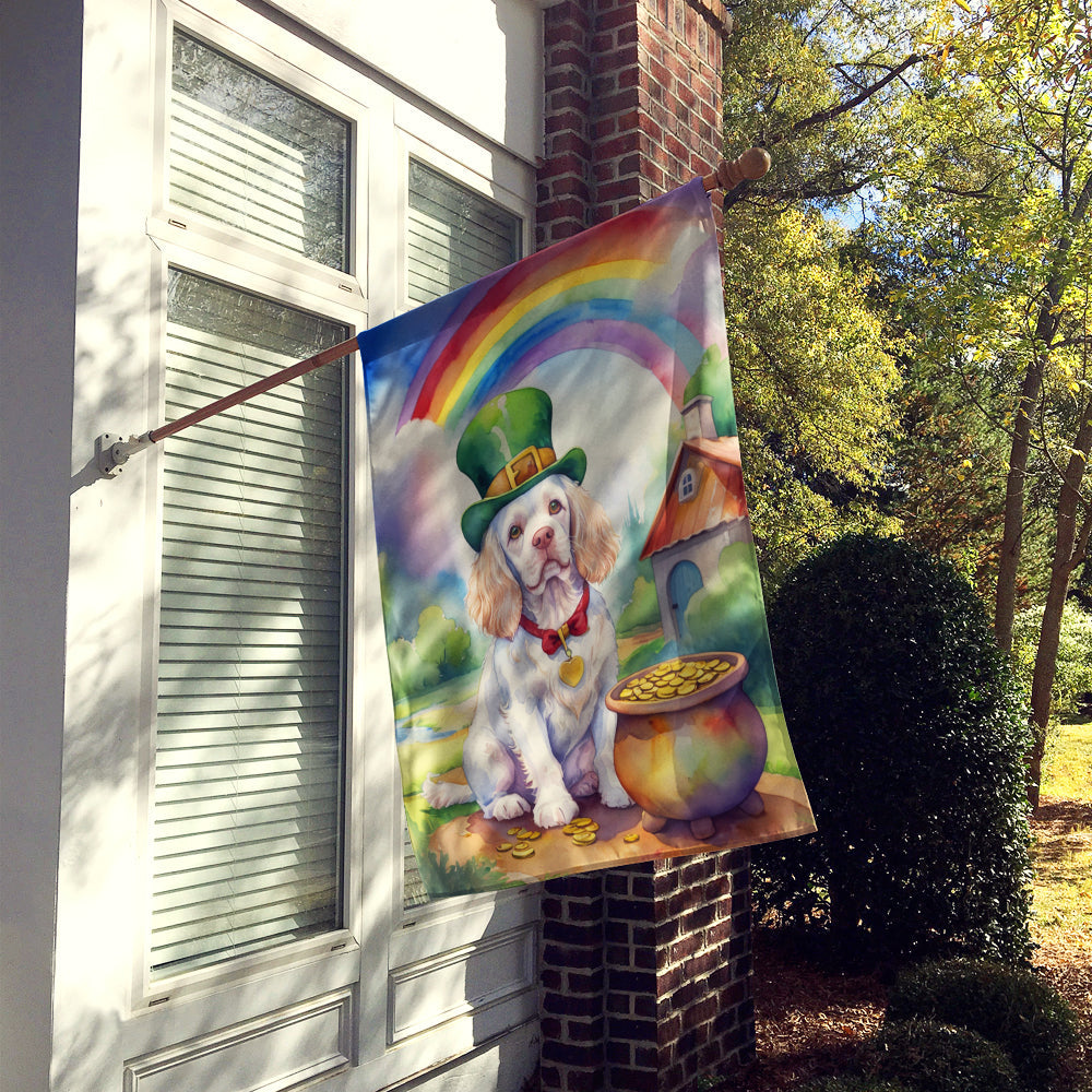 Clumber Spaniel St Patrick's Day House Flag 28x40 Porch Sleeve Pole Decorative Outside Yard Banner Artwork Wall Hanging, Polyester