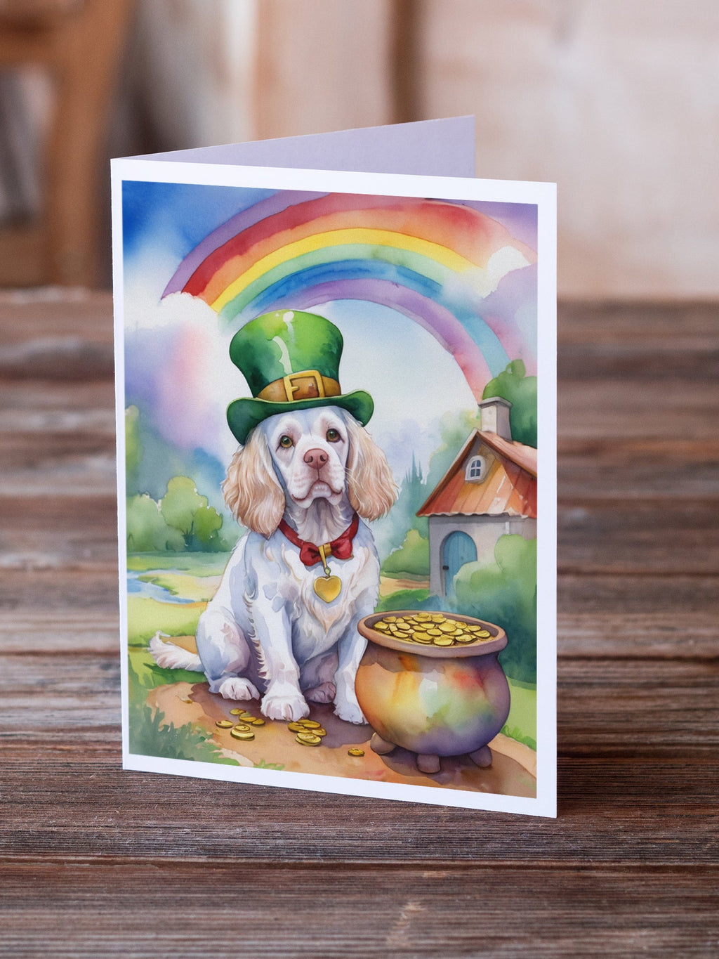 Clumber Spaniel St Patrick's Day Greeting Cards Pack of 8 Blank Cards with Envelopes Whimsical A7 Size 5x7