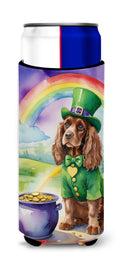 Cocker Spaniel St Patrick's Day Slim Can Hugger , Insulated Foam Hugger for 12 oz Slim Cans, Beer Bottles & Water Bottles, Printed in USA