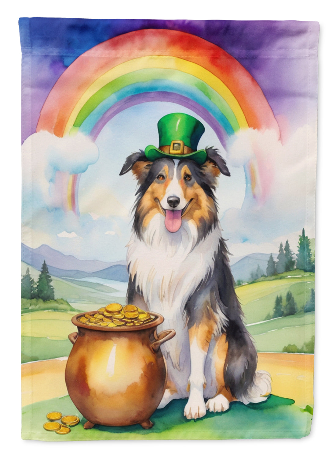 Collie St Patrick's Day House Flag 28x40 Porch Sleeve Pole Decorative Outside Yard Banner Artwork Wall Hanging, Polyester
