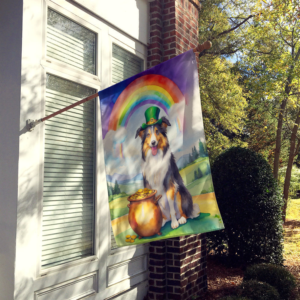 Collie St Patrick's Day House Flag 28x40 Porch Sleeve Pole Decorative Outside Yard Banner Artwork Wall Hanging, Polyester