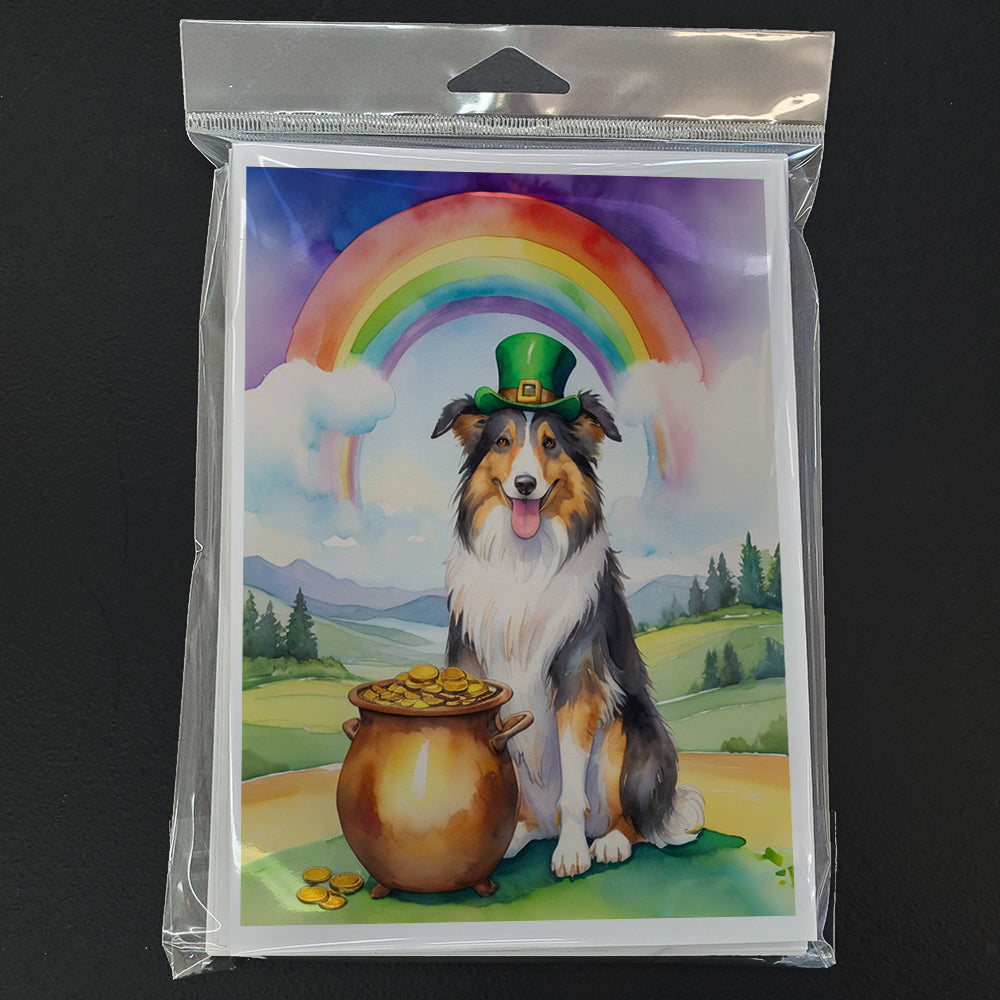 Collie St Patrick's Day Greeting Cards Pack of 8 Blank Cards with Envelopes Whimsical A7 Size 5x7