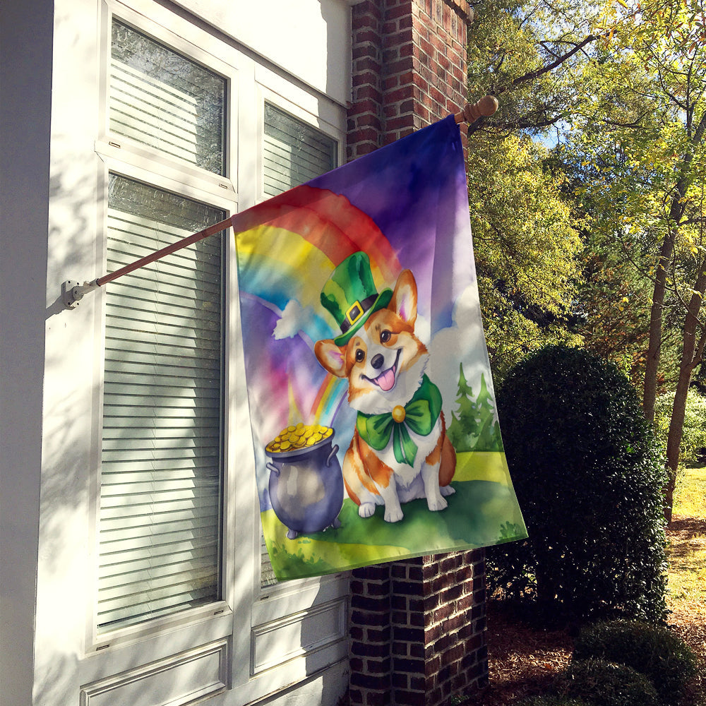 Corgi St Patrick's Day House Flag 28x40 Porch Sleeve Pole Decorative Outside Yard Banner Artwork Wall Hanging, Polyester