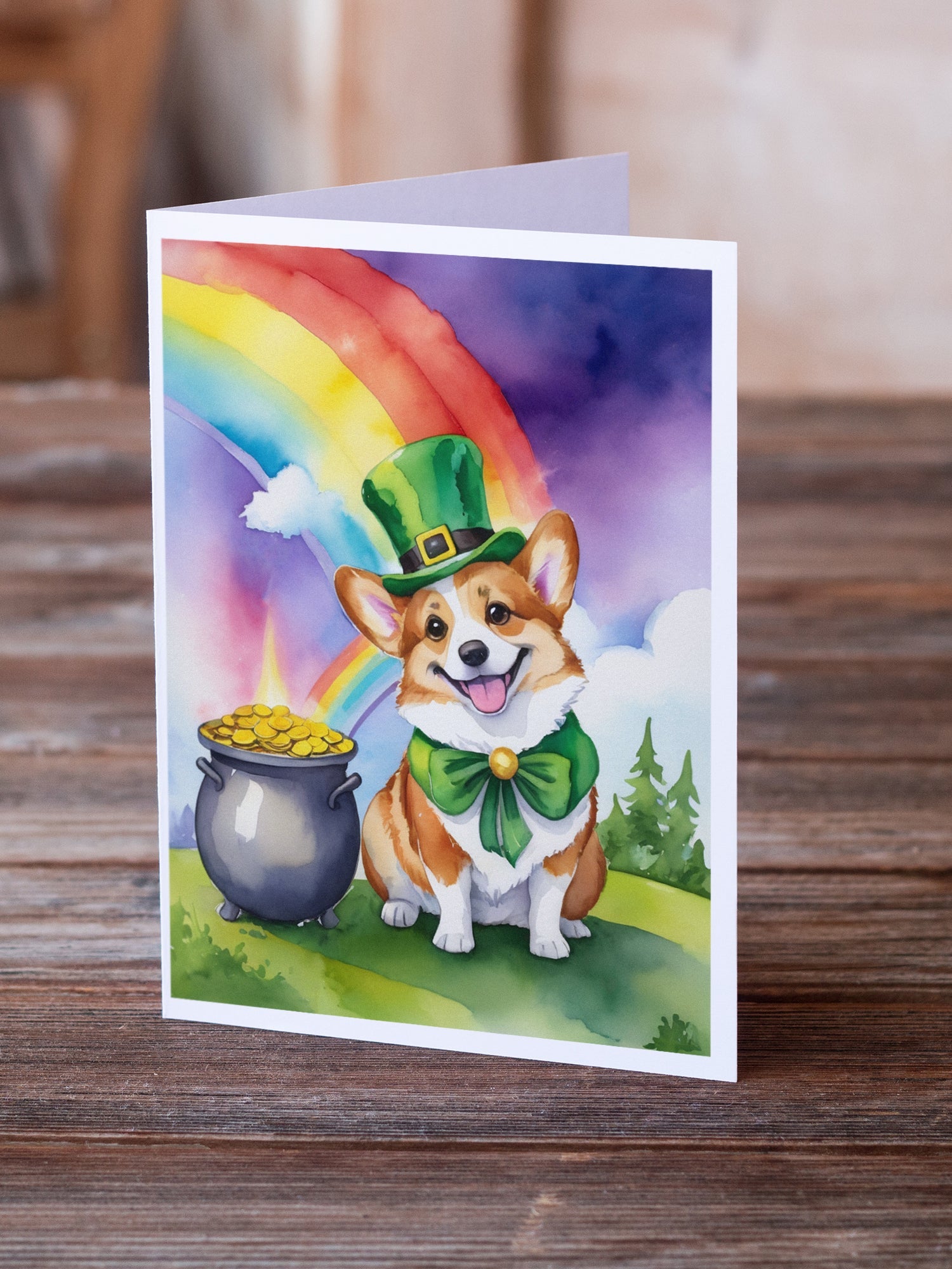 Corgi St Patrick's Day Greeting Cards Pack of 8 Blank Cards with Envelopes Whimsical A7 Size 5x7