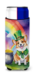 Corgi St Patrick's Day Slim Can Hugger , Insulated Foam Hugger for 12 oz Slim Cans, Beer Bottles & Water Bottles, Printed in USA