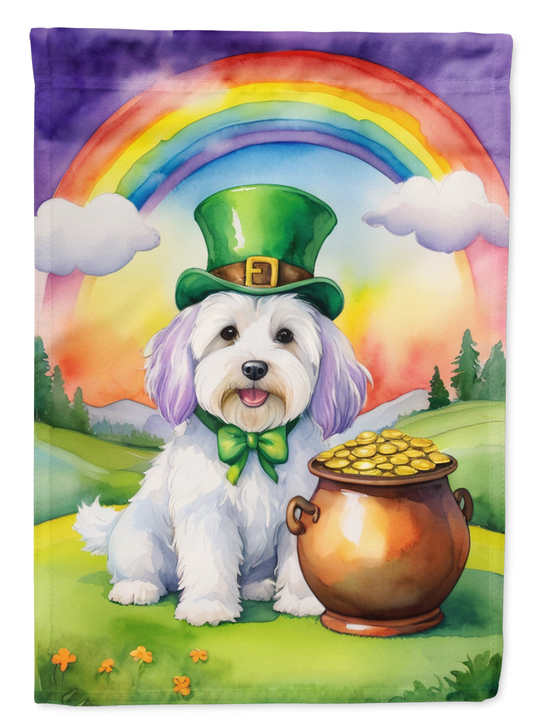 Coton de Tulear St Patrick's Day House Flag 28x40 Porch Sleeve Pole Decorative Outside Yard Banner Artwork Wall Hanging, Polyester