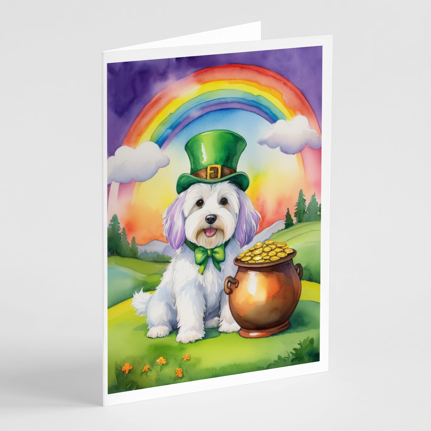 Coton de Tulear St Patrick's Day Greeting Cards Pack of 8 Blank Cards with Envelopes Whimsical A7 Size 5x7