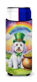 Coton de Tulear St Patrick's Day Slim Can Hugger , Insulated Foam Hugger for 12 oz Slim Cans, Beer Bottles & Water Bottles, Printed in USA