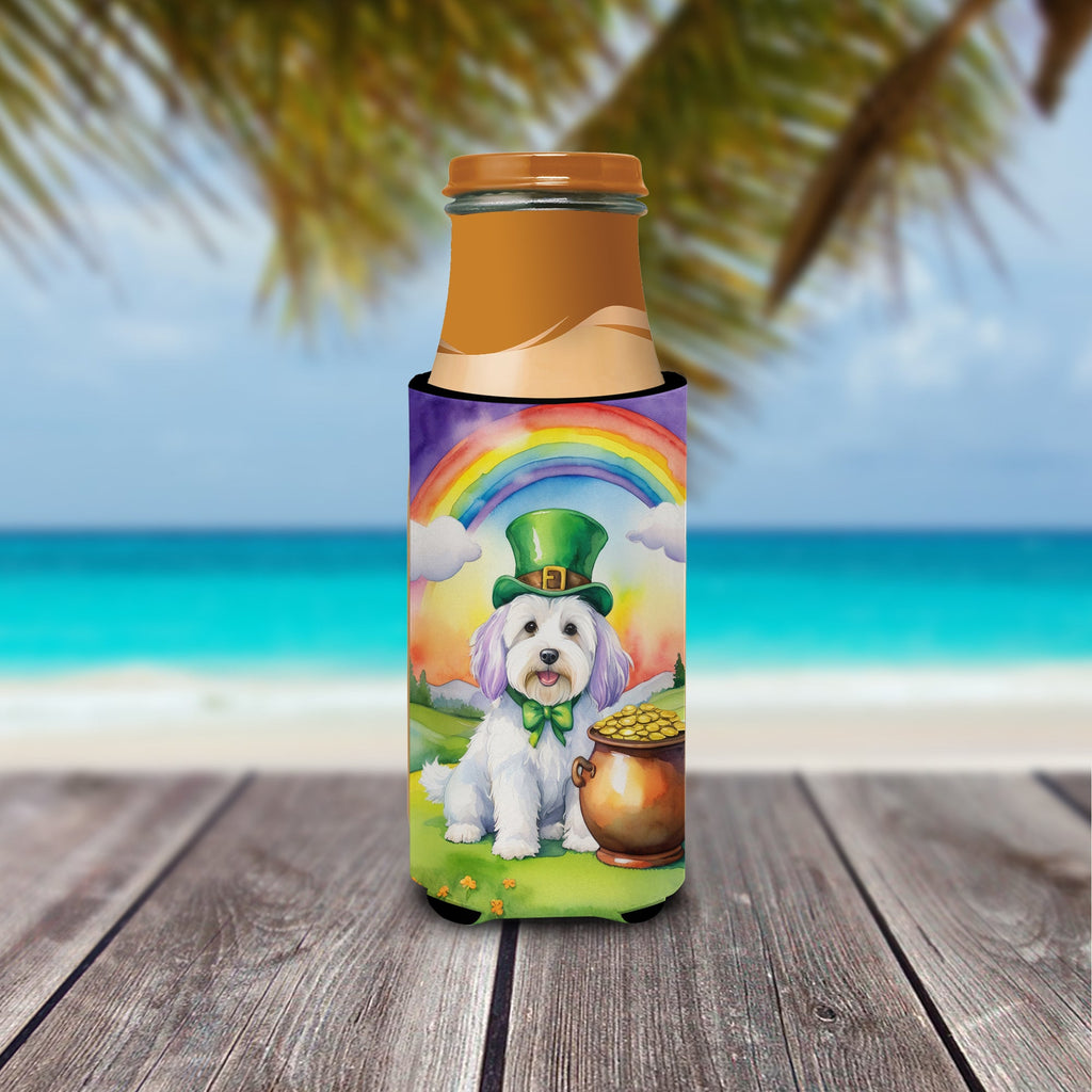 Coton de Tulear St Patrick's Day Slim Can Hugger , Insulated Foam Hugger for 12 oz Slim Cans, Beer Bottles & Water Bottles, Printed in USA