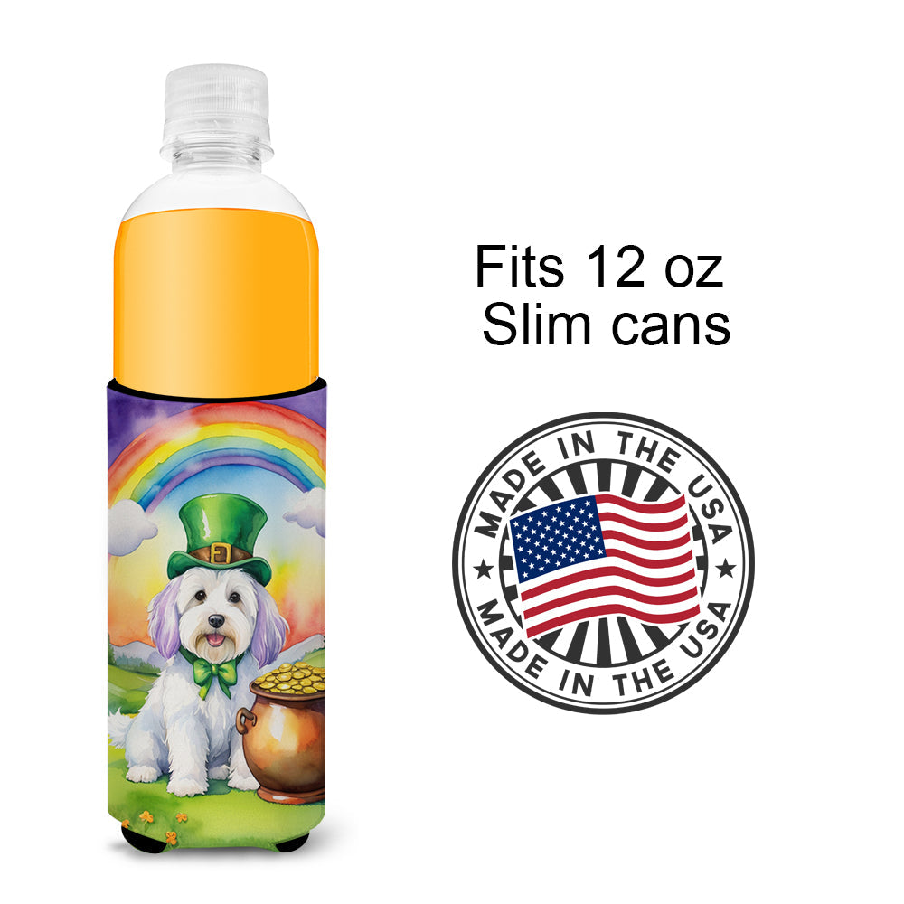 Coton de Tulear St Patrick's Day Slim Can Hugger , Insulated Foam Hugger for 12 oz Slim Cans, Beer Bottles & Water Bottles, Printed in USA