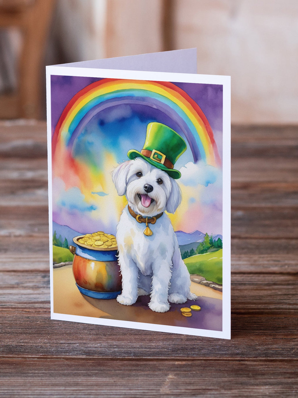 Coton de Tulear St Patrick's Day Greeting Cards Pack of 8 Blank Cards with Envelopes Whimsical A7 Size 5x7