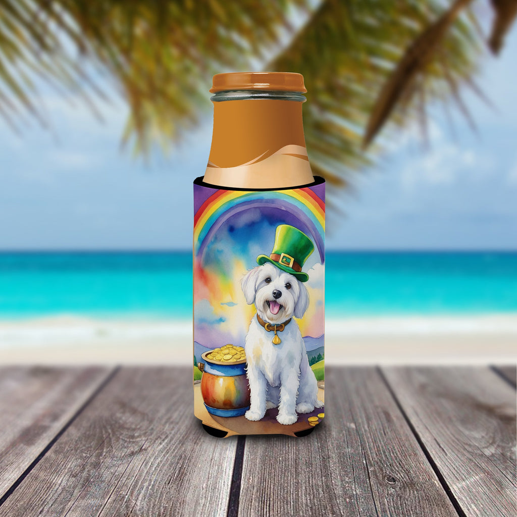 Coton de Tulear St Patrick's Day Slim Can Hugger , Insulated Foam Hugger for 12 oz Slim Cans, Beer Bottles & Water Bottles, Printed in USA