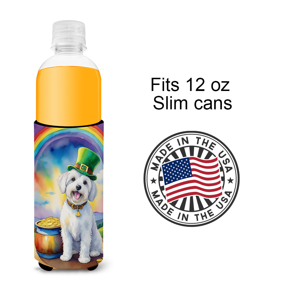 Coton de Tulear St Patrick's Day Slim Can Hugger , Insulated Foam Hugger for 12 oz Slim Cans, Beer Bottles & Water Bottles, Printed in USA
