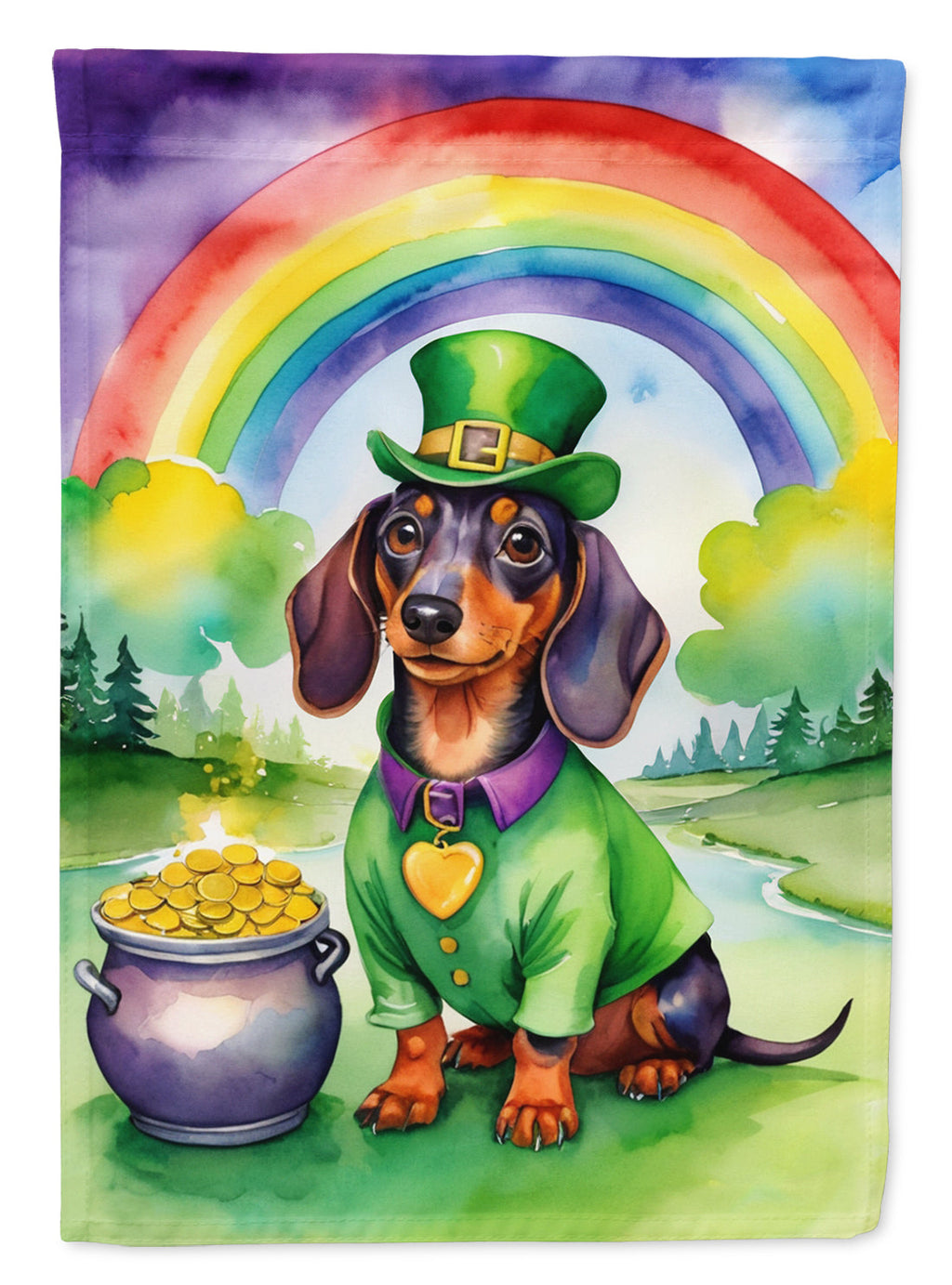 Dachshund St Patrick's Day House Flag 28x40 Porch Sleeve Pole Decorative Outside Yard Banner Artwork Wall Hanging, Polyester