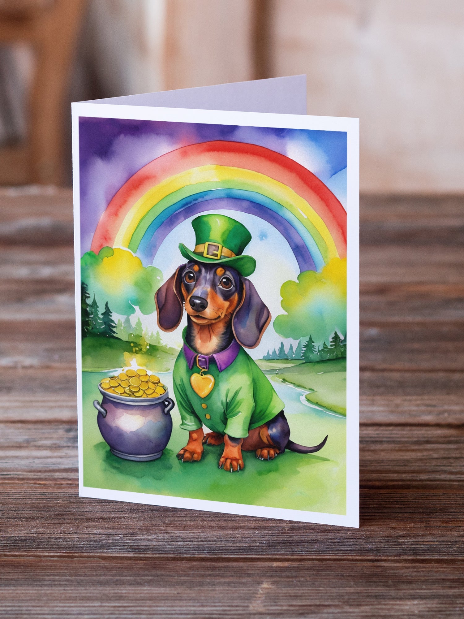 Dachshund St Patrick's Day Greeting Cards Pack of 8 Blank Cards with Envelopes Whimsical A7 Size 5x7