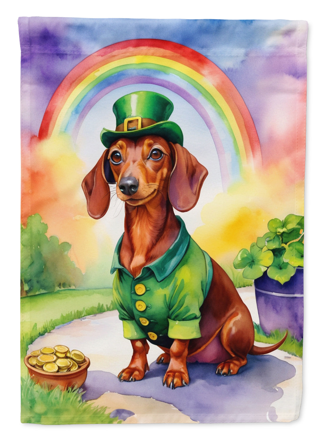 Dachshund St Patrick's Day House Flag 28x40 Porch Sleeve Pole Decorative Outside Yard Banner Artwork Wall Hanging, Polyester