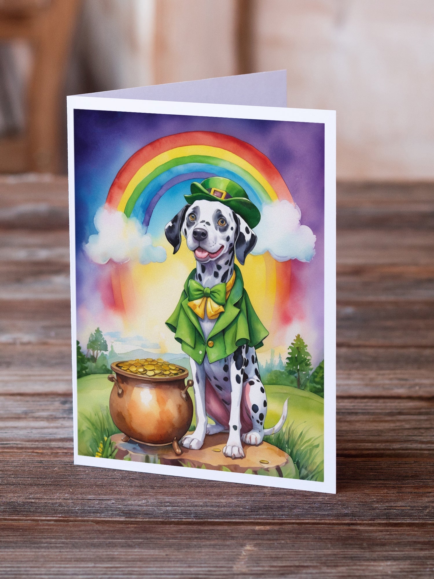 Dalmatian St Patrick's Day Greeting Cards Pack of 8 Blank Cards with Envelopes Whimsical A7 Size 5x7