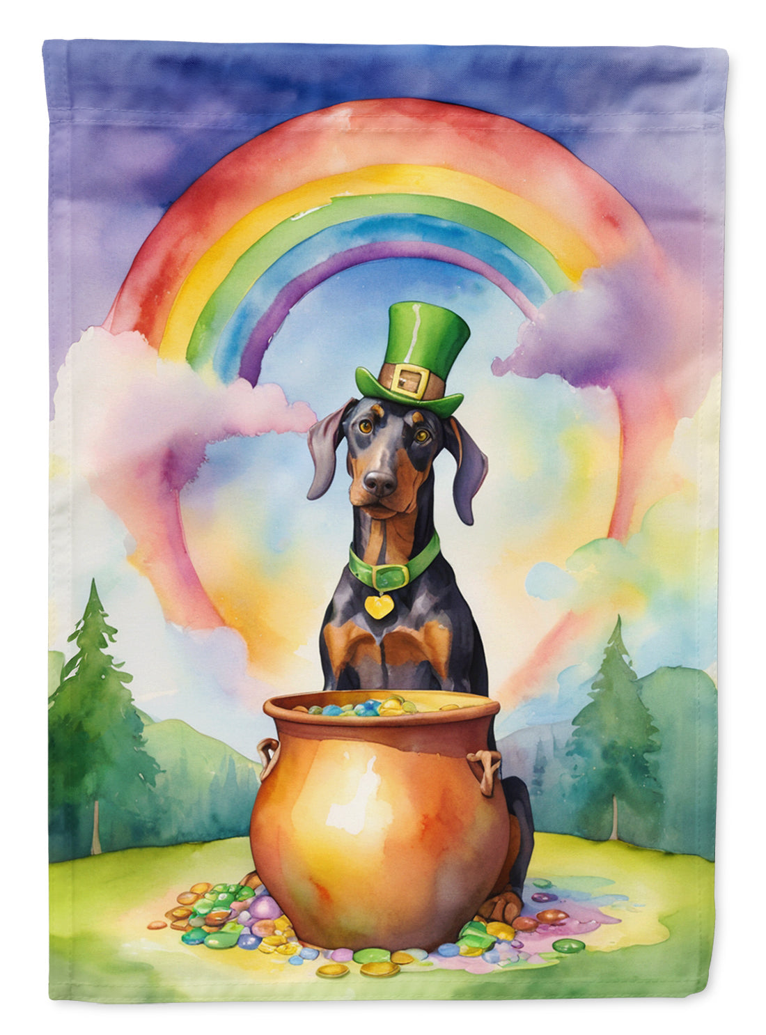 Doberman Pinscher St Patrick's Day House Flag 28x40 Porch Sleeve Pole Decorative Outside Yard Banner Artwork Wall Hanging, Polyester