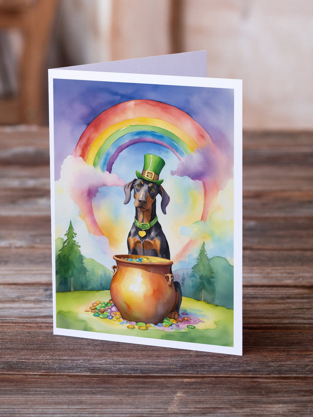 Doberman Pinscher St Patrick's Day Greeting Cards Pack of 8 Blank Cards with Envelopes Whimsical A7 Size 5x7