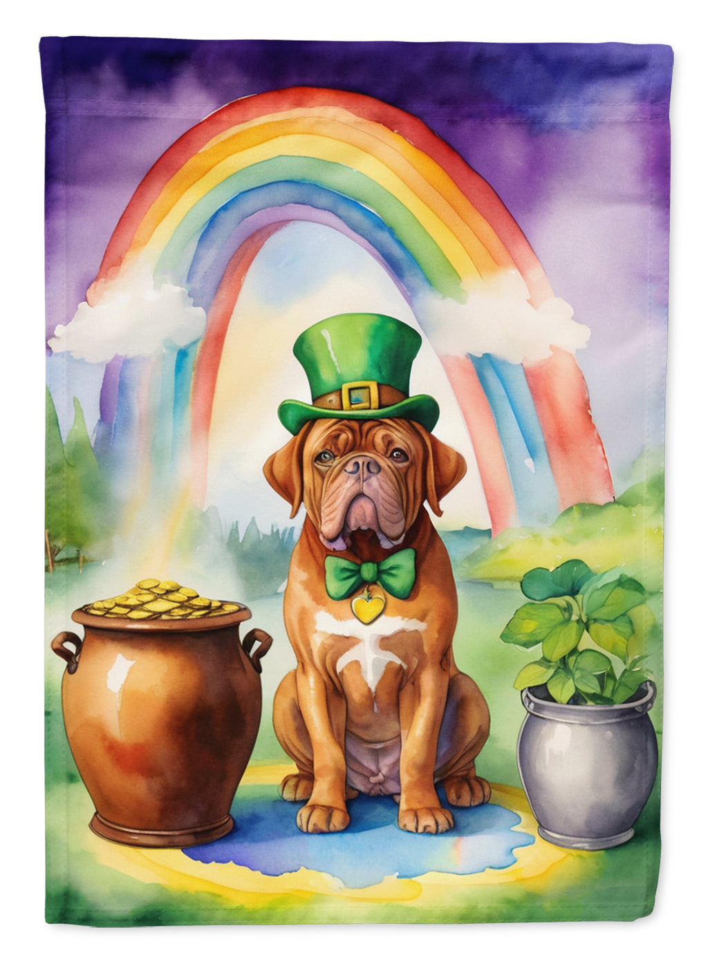 Dogue de Bordeaux St Patrick's Day House Flag 28x40 Porch Sleeve Pole Decorative Outside Yard Banner Artwork Wall Hanging, Polyester