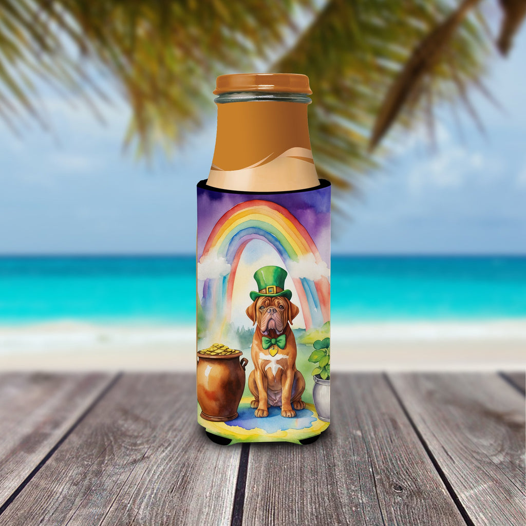 Dogue de Bordeaux St Patrick's Day Slim Can Hugger , Insulated Foam Hugger for 12 oz Slim Cans, Beer Bottles & Water Bottles, Printed in USA