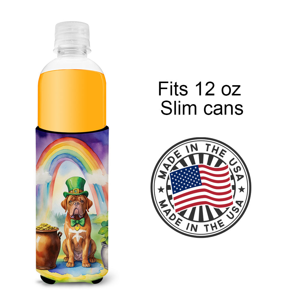 Dogue de Bordeaux St Patrick's Day Slim Can Hugger , Insulated Foam Hugger for 12 oz Slim Cans, Beer Bottles & Water Bottles, Printed in USA