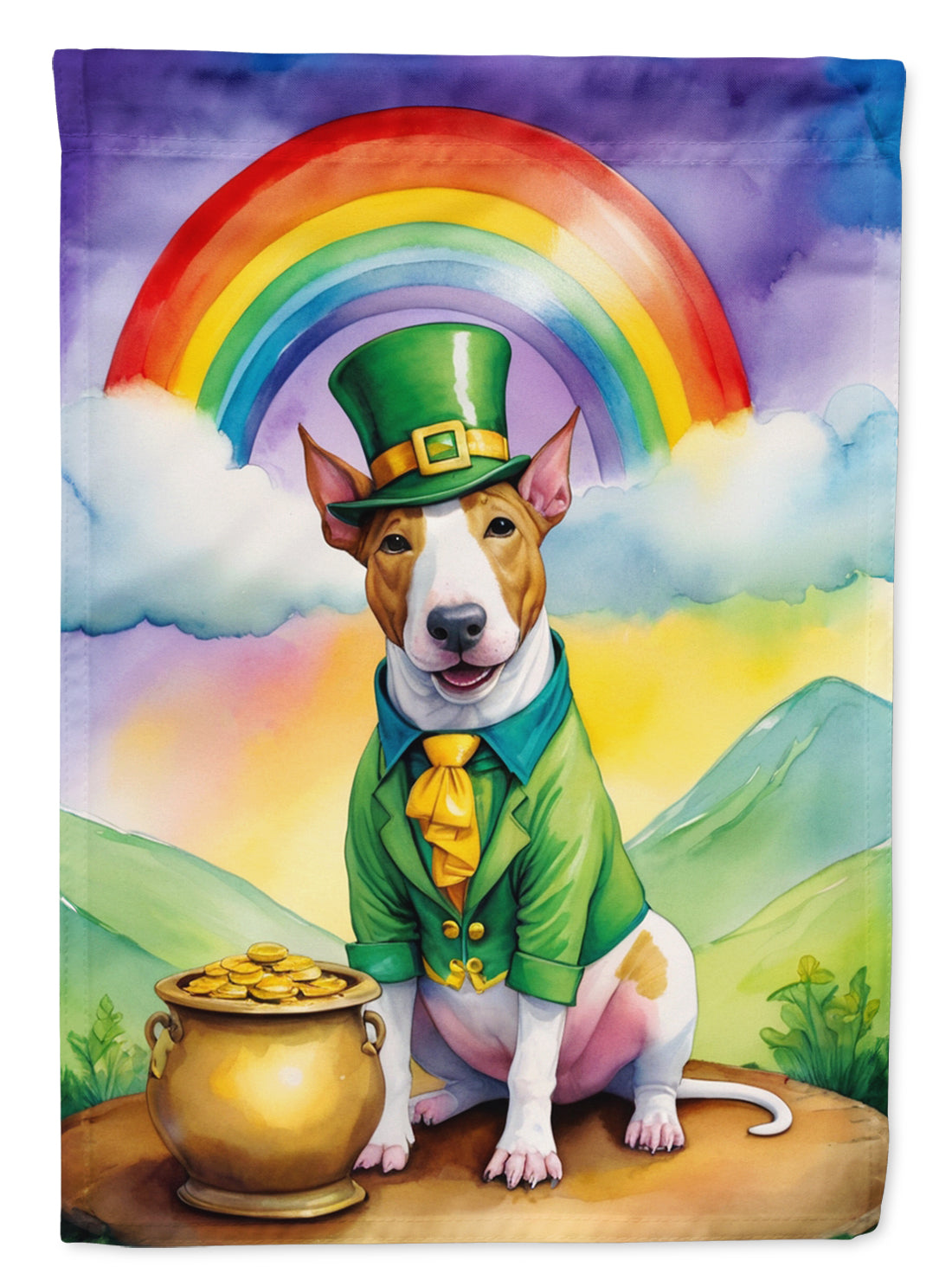 English Bull Terrier St Patrick's Day House Flag 28x40 Porch Sleeve Pole Decorative Outside Yard Banner Artwork Wall Hanging, Polyester