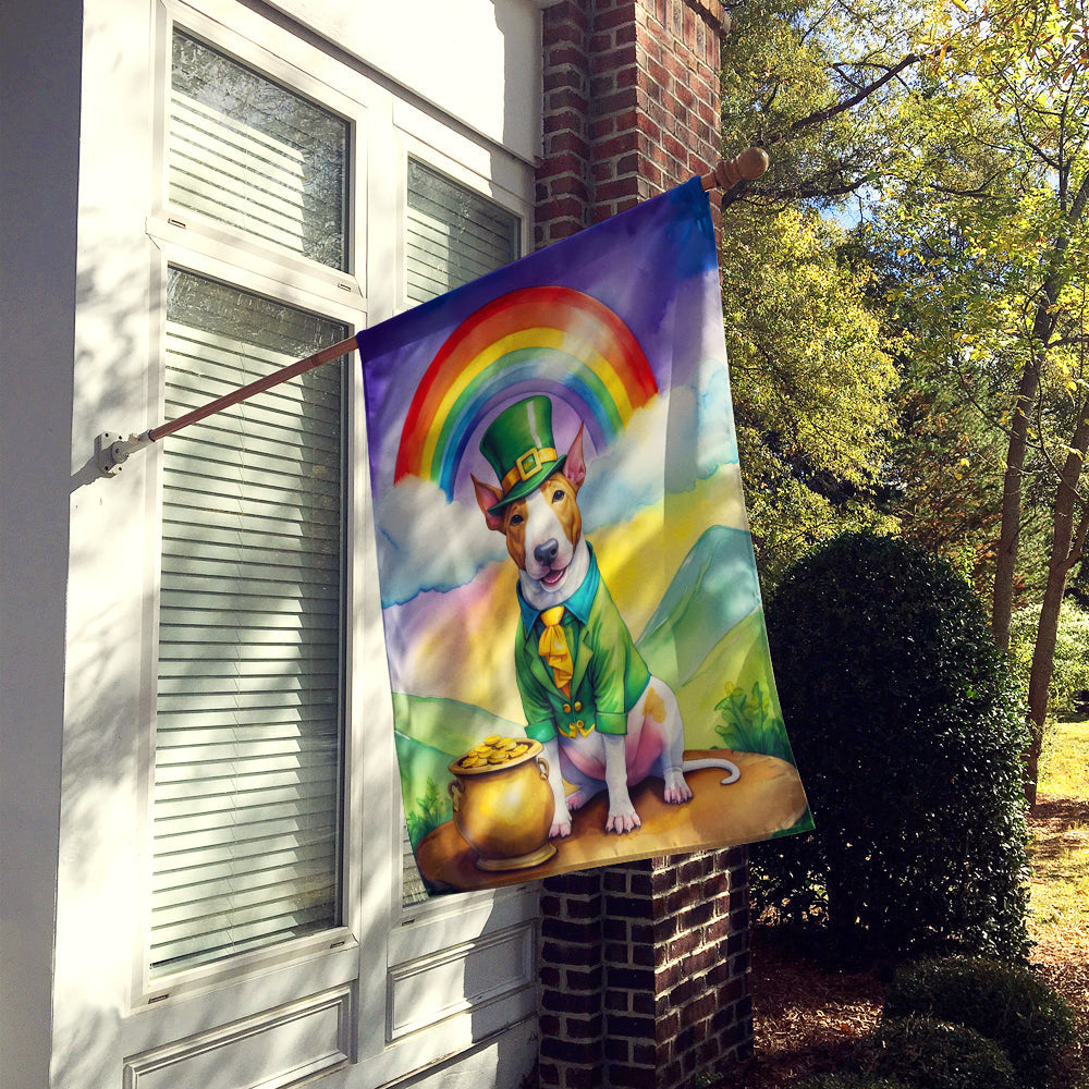 English Bull Terrier St Patrick's Day House Flag 28x40 Porch Sleeve Pole Decorative Outside Yard Banner Artwork Wall Hanging, Polyester