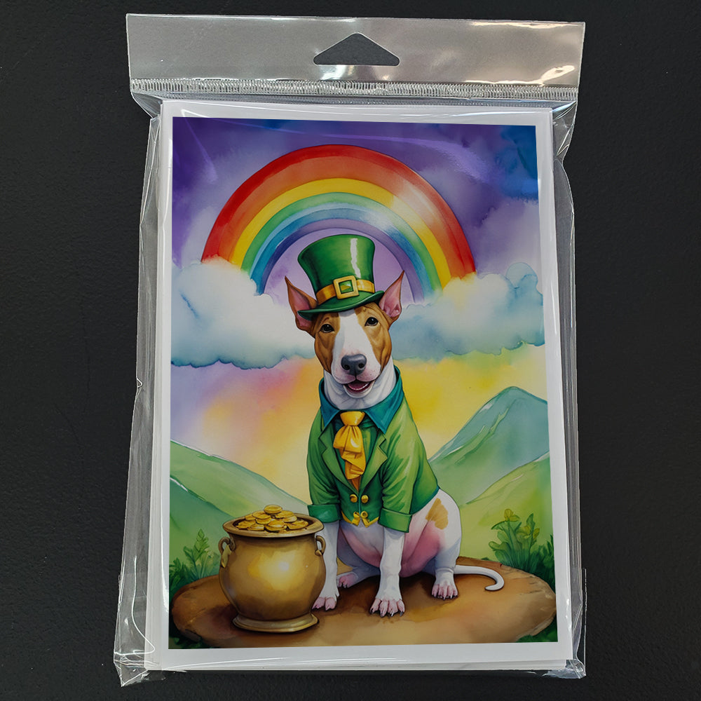 English Bull Terrier St Patrick's Day Greeting Cards Pack of 8 Blank Cards with Envelopes Whimsical A7 Size 5x7