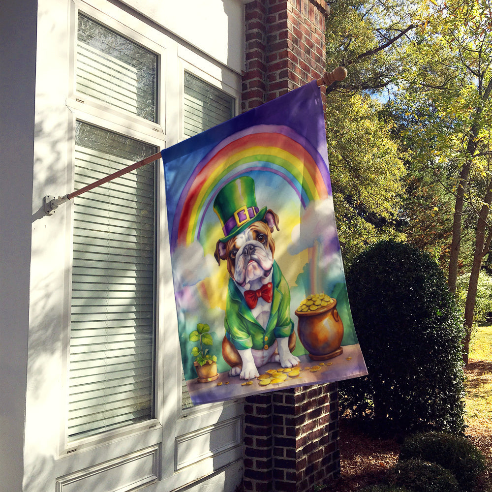 English Bulldog St Patrick's Day House Flag 28x40 Porch Sleeve Pole Decorative Outside Yard Banner Artwork Wall Hanging, Polyester