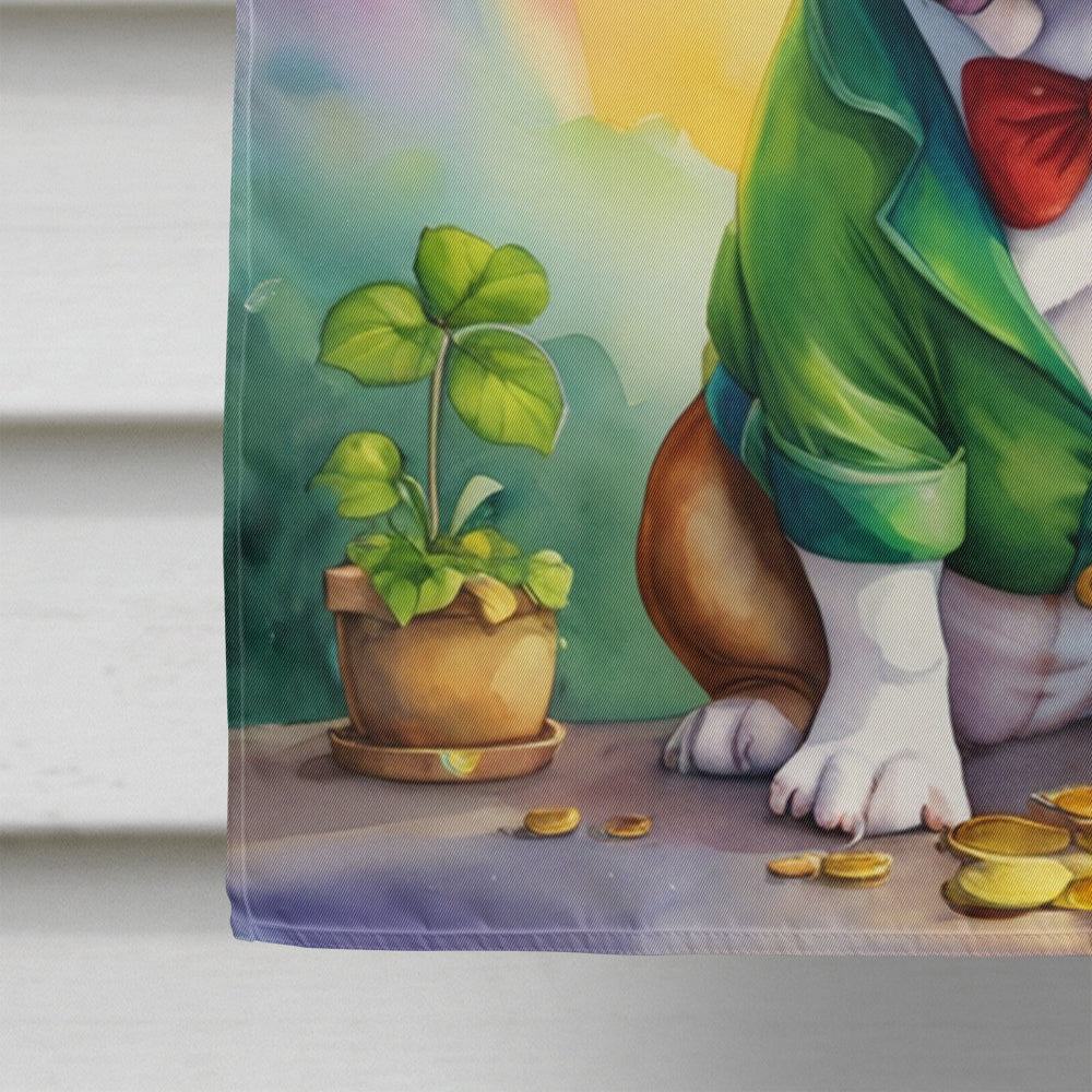 English Bulldog St Patrick's Day House Flag 28x40 Porch Sleeve Pole Decorative Outside Yard Banner Artwork Wall Hanging, Polyester
