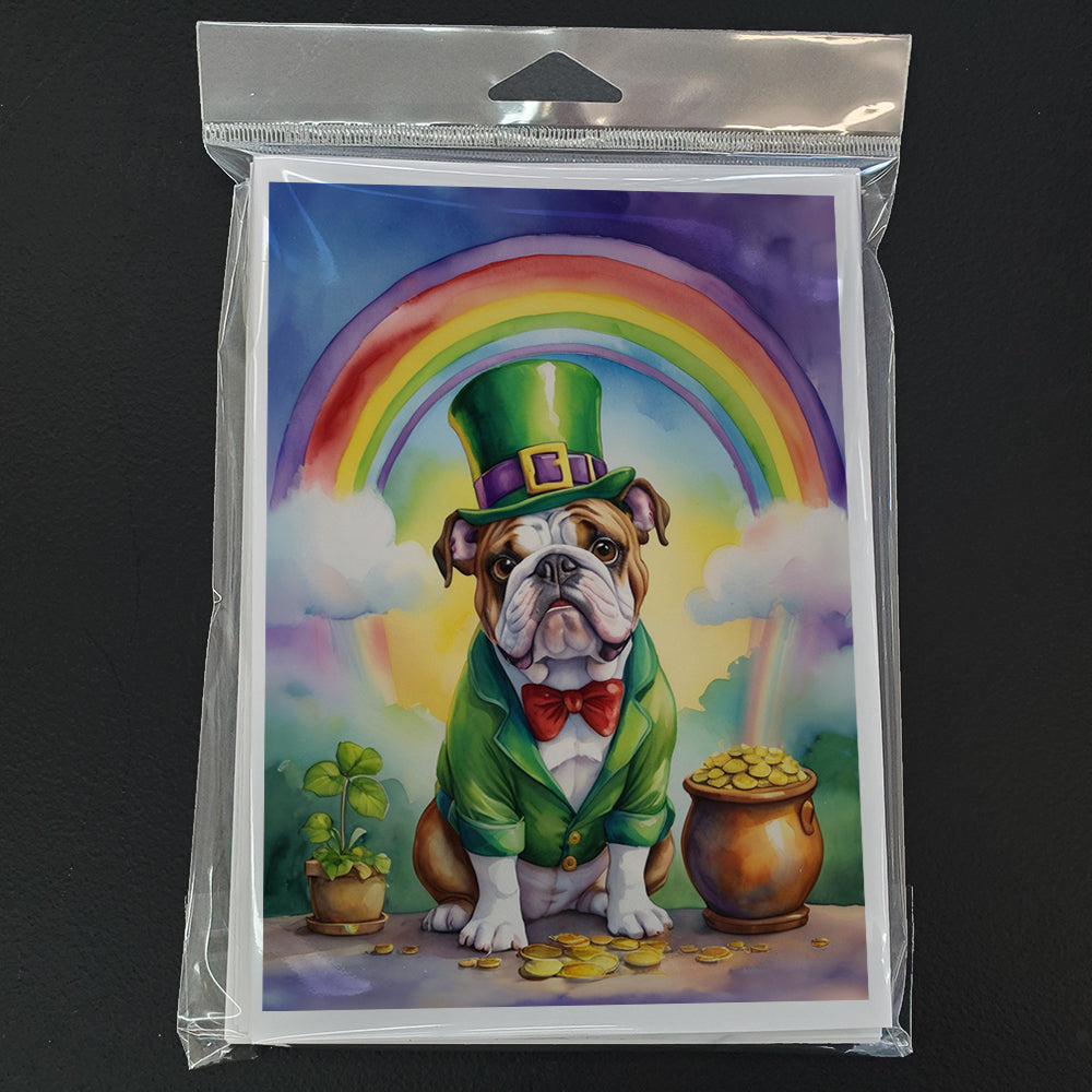 English Bulldog St Patrick's Day Greeting Cards Pack of 8 Blank Cards with Envelopes Whimsical A7 Size 5x7