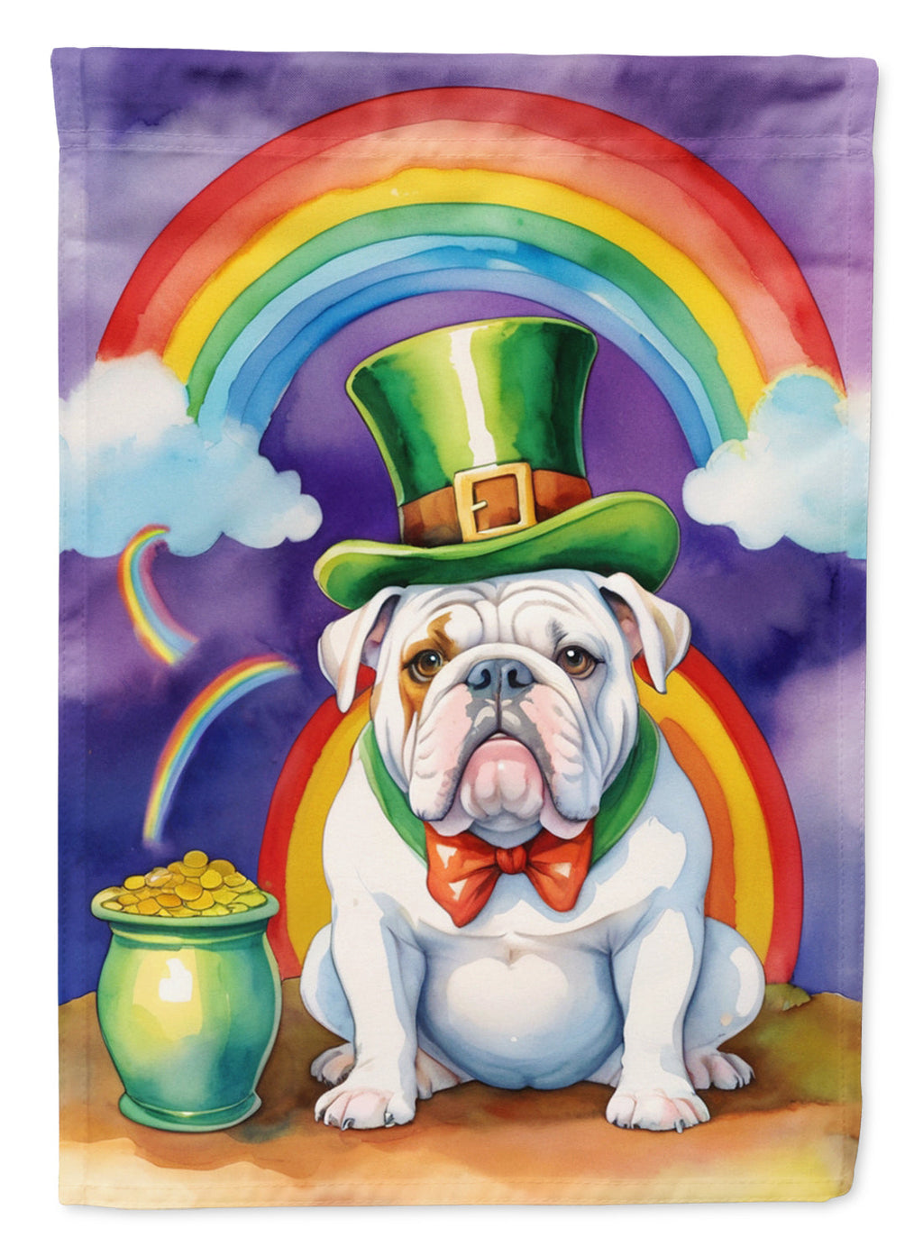 English Bulldog St Patrick's Day House Flag 28x40 Porch Sleeve Pole Decorative Outside Yard Banner Artwork Wall Hanging, Polyester