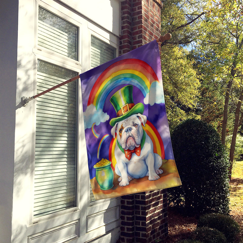 English Bulldog St Patrick's Day House Flag 28x40 Porch Sleeve Pole Decorative Outside Yard Banner Artwork Wall Hanging, Polyester