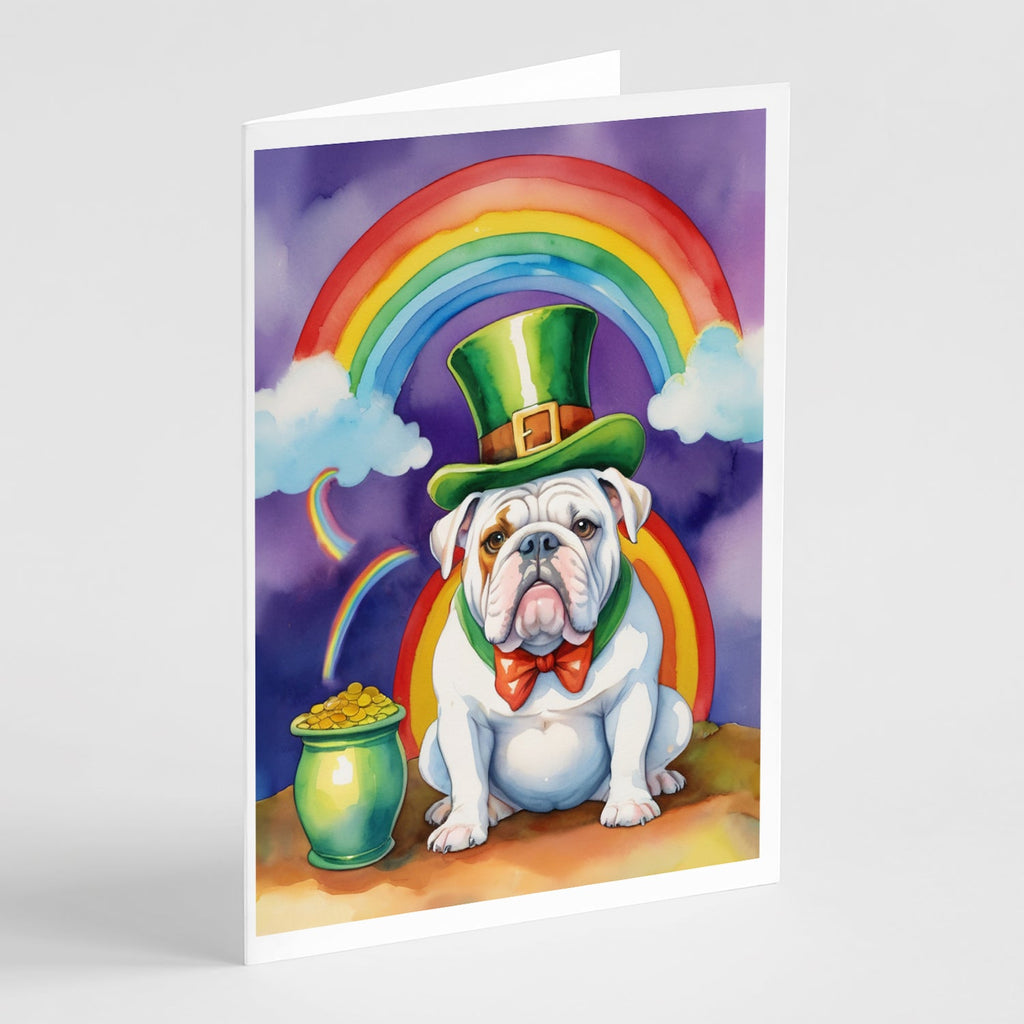 English Bulldog St Patrick's Day Greeting Cards Pack of 8 Blank Cards with Envelopes Whimsical A7 Size 5x7