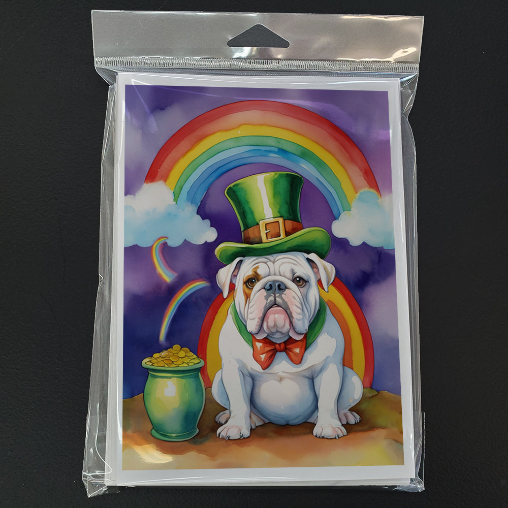 English Bulldog St Patrick's Day Greeting Cards Pack of 8 Blank Cards with Envelopes Whimsical A7 Size 5x7