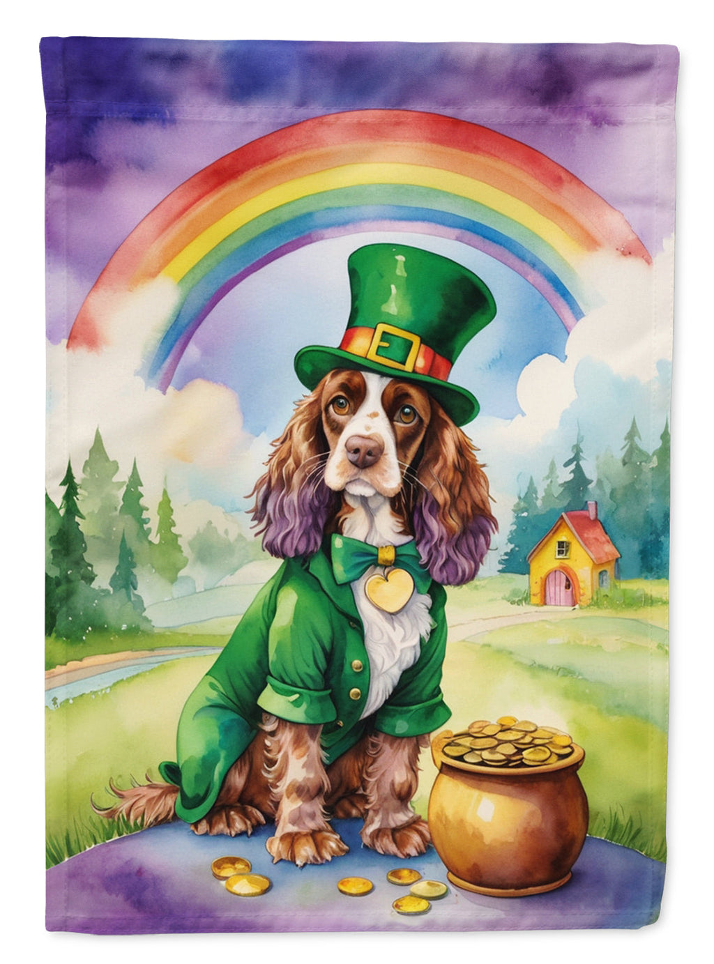 English Cocker Spaniel St Patrick's Day House Flag 28x40 Porch Sleeve Pole Decorative Outside Yard Banner Artwork Wall Hanging, Polyester