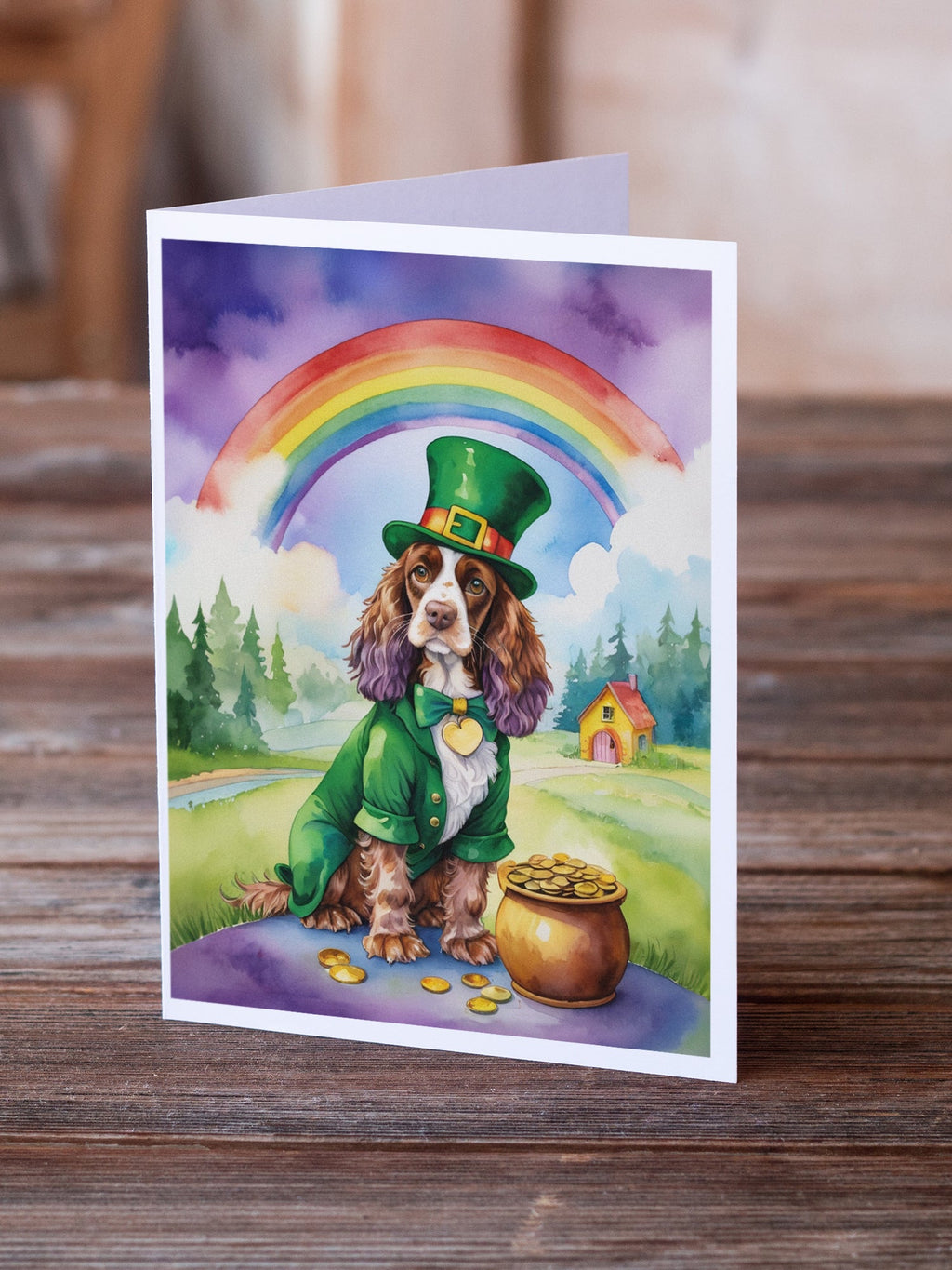 English Cocker Spaniel St Patrick's Day Greeting Cards Pack of 8 Blank Cards with Envelopes Whimsical A7 Size 5x7
