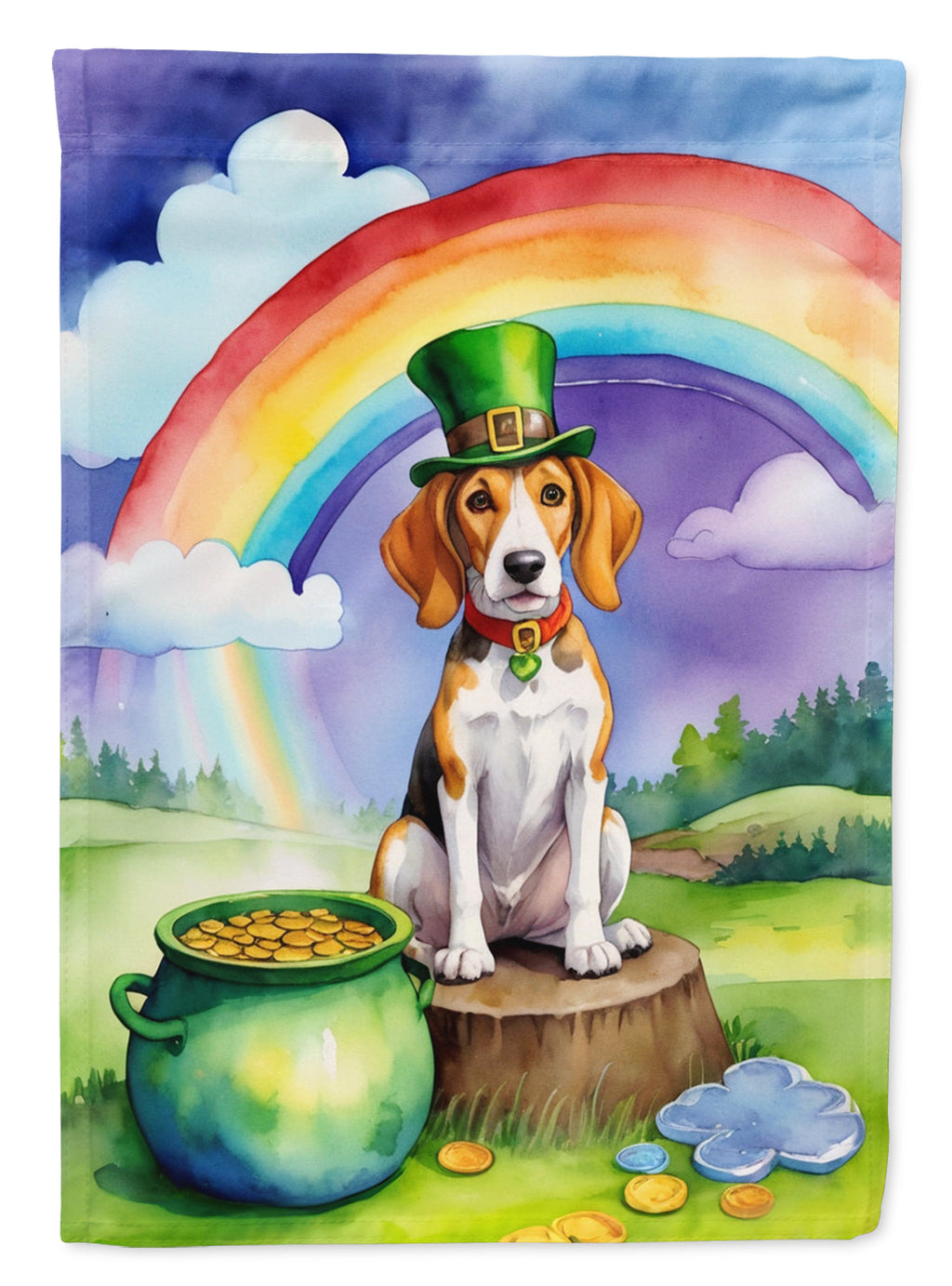 English Foxhound St Patrick's Day House Flag 28x40 Porch Sleeve Pole Decorative Outside Yard Banner Artwork Wall Hanging, Polyester